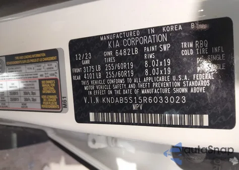 2024 Kia Ev9 Light Long Range из США, поврежденный, VIN KNDAB5S15R6033023